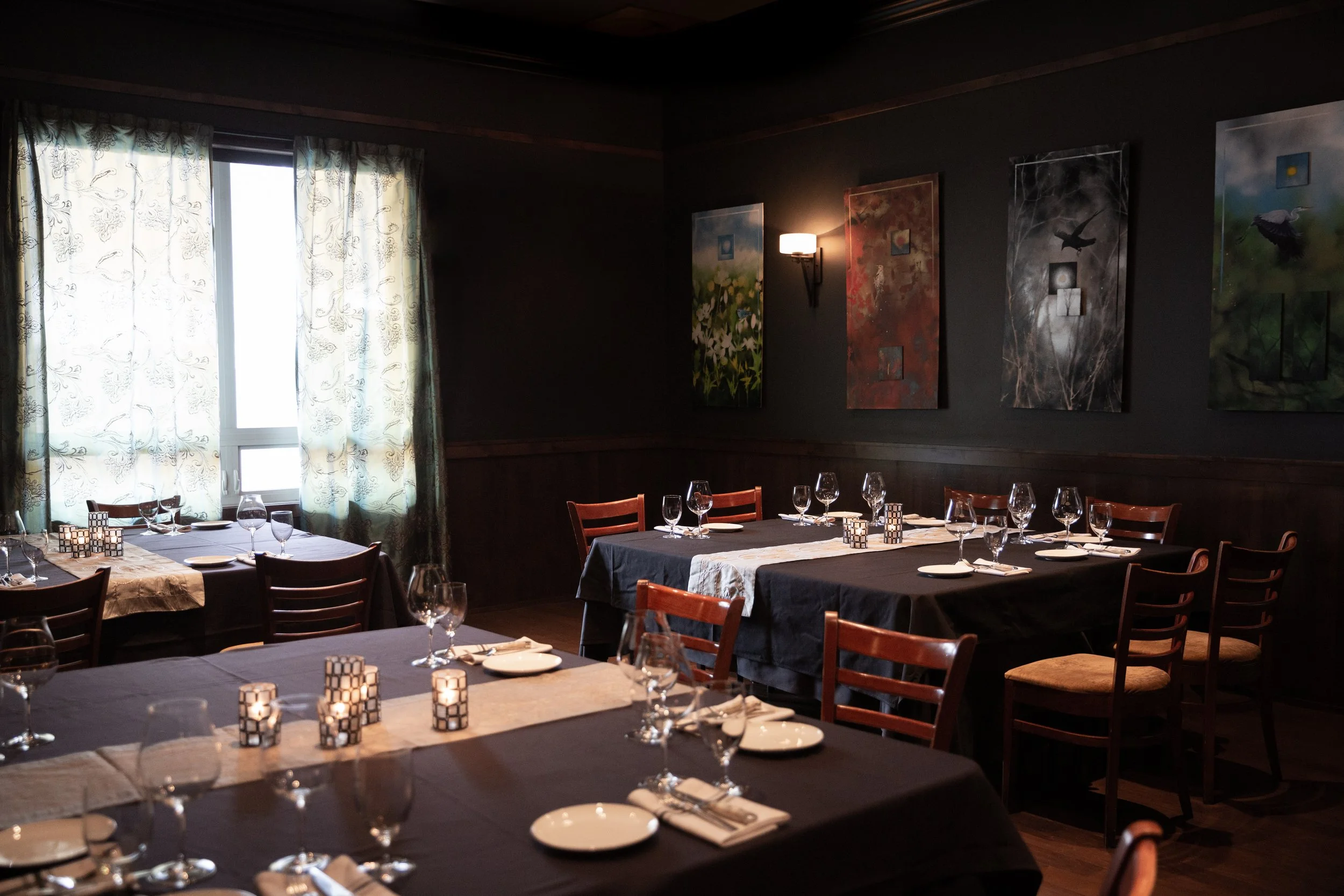 The dining room at NOTABLE - The Steakhouse on Bowness Road NW, set for private dining and events in northwest Calgary, AB